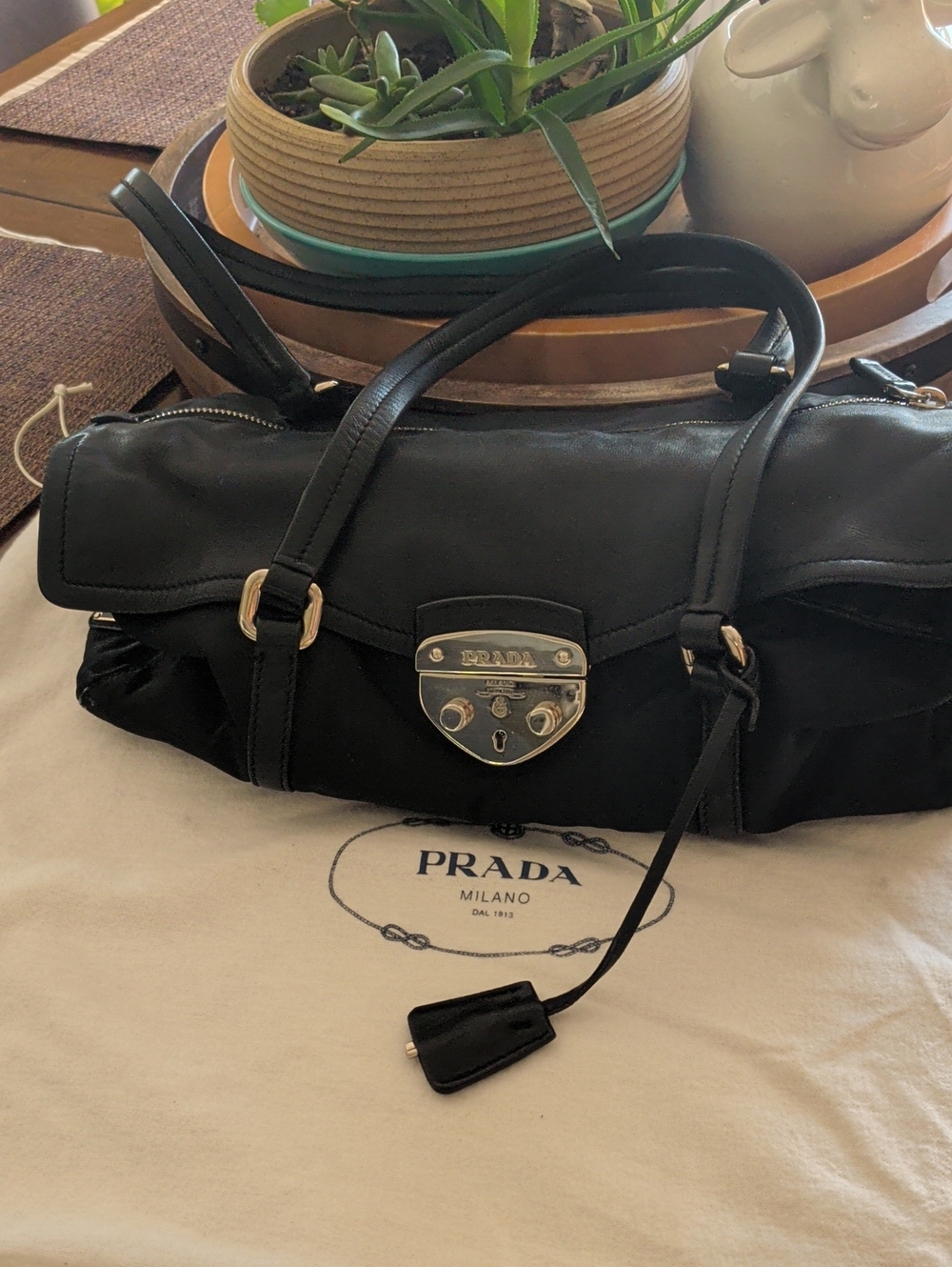Prada Black Shoulder Bag with Gold-Tone Hardware